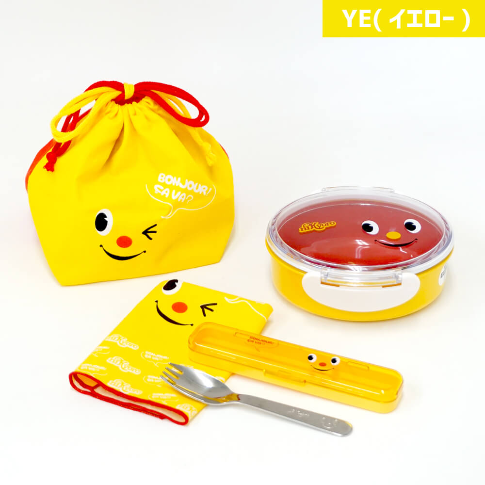 【スピード発送】ニッキョロ キッズオーバル1段ランチ&先割れスプーン&巾着 ポーチ&ミニハンカチの4点セット
