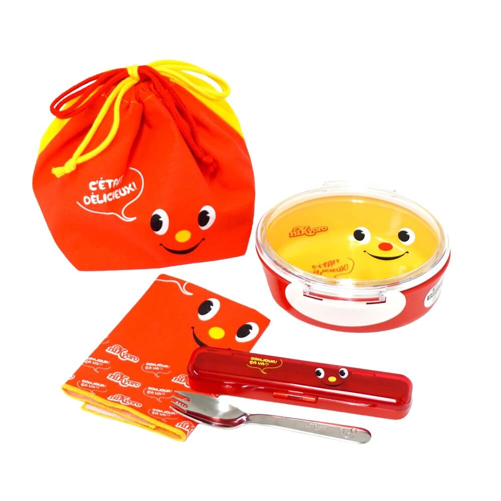 【スピード発送】ニッキョロ キッズオーバル1段ランチ&先割れスプーン&巾着 ポーチ&ミニハンカチの4点セット